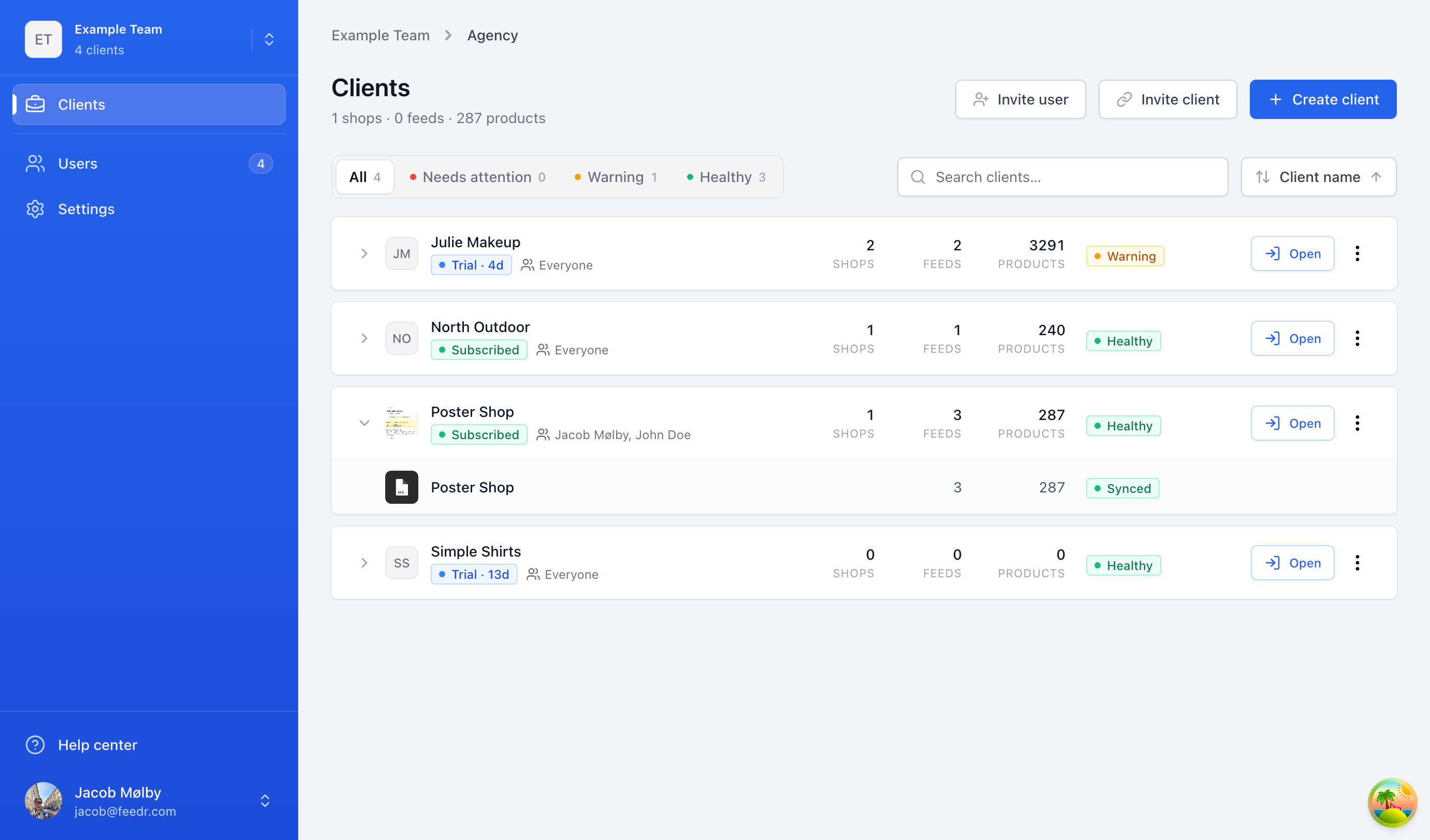 The Clients page