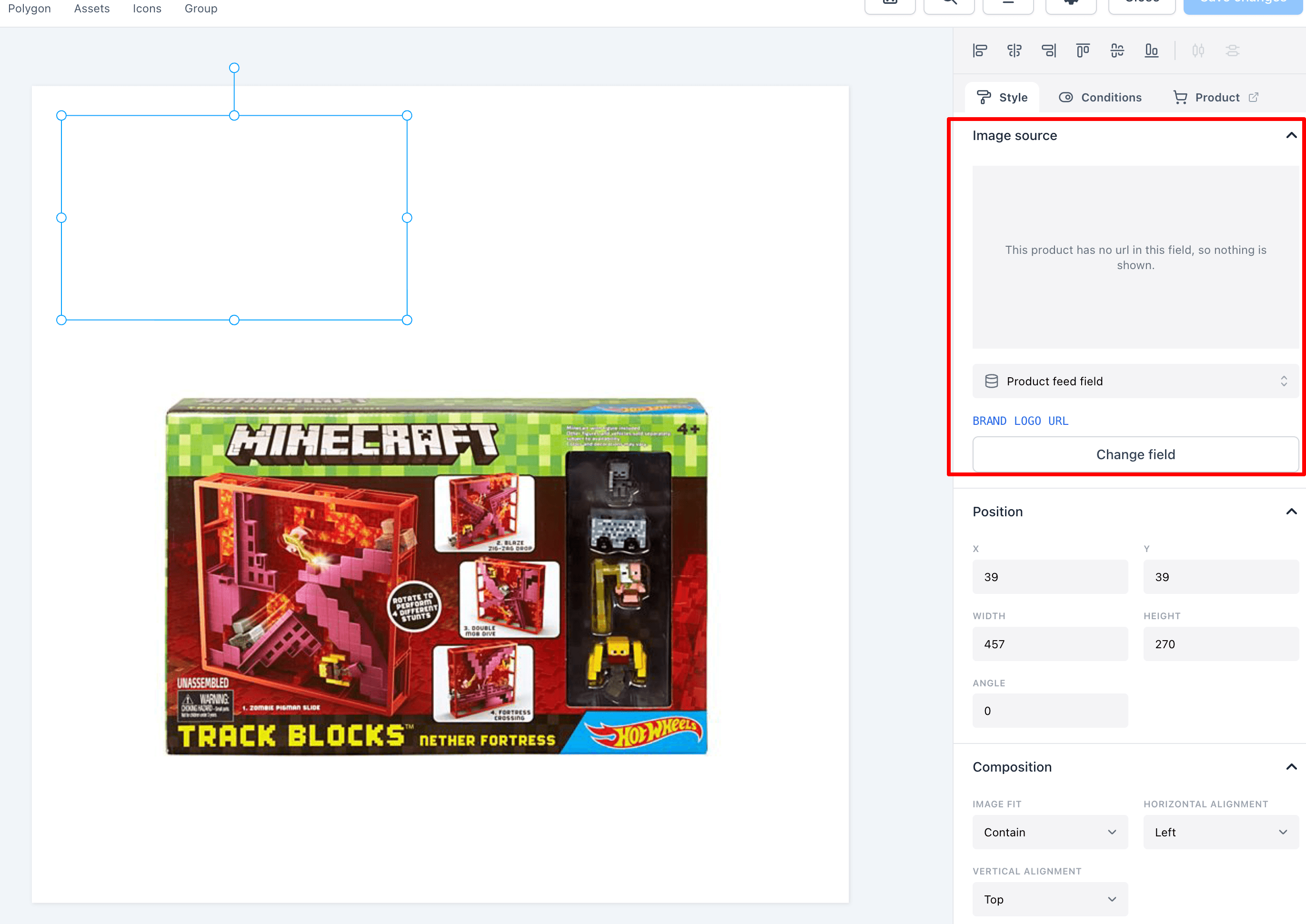A product with and without the image