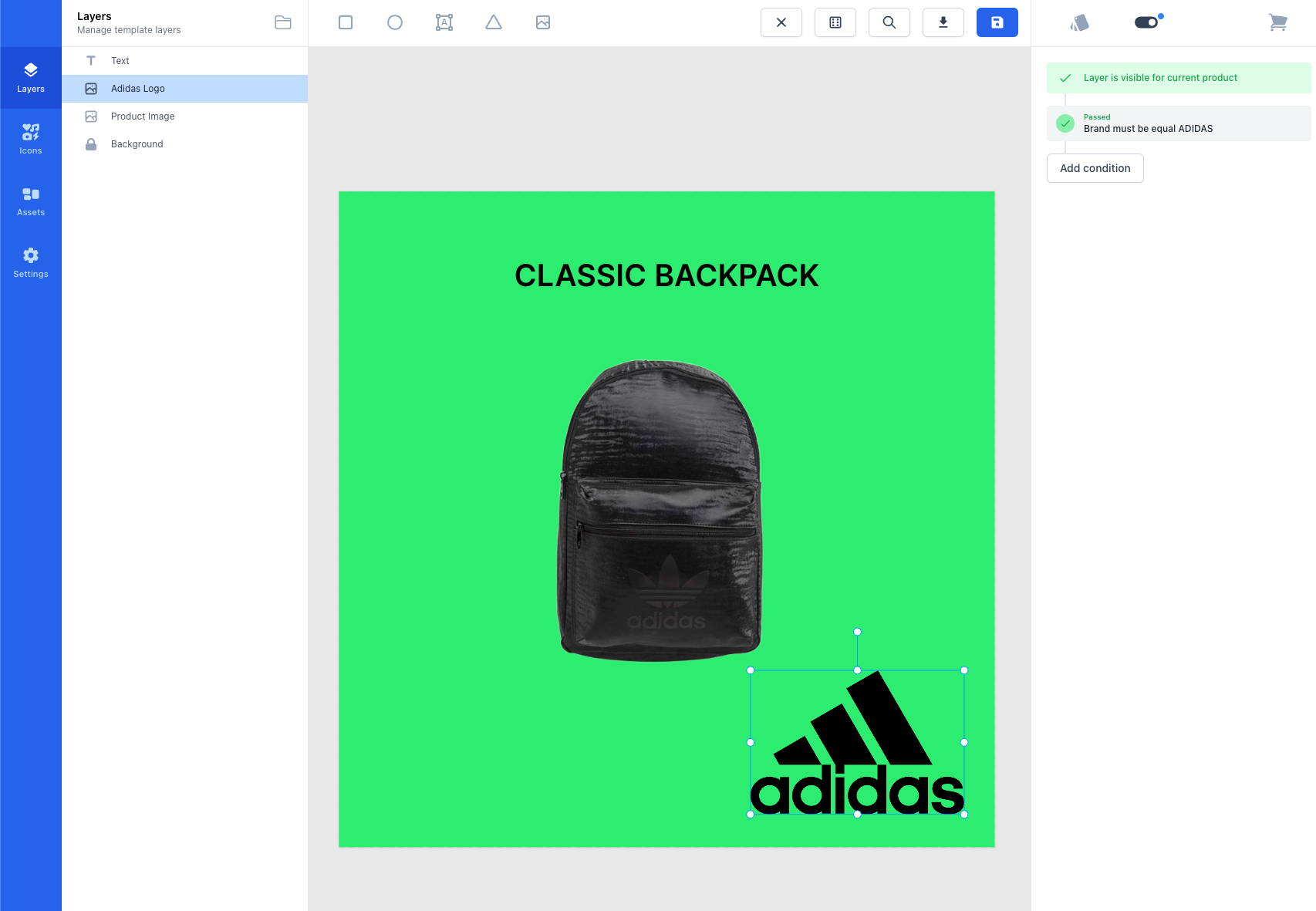 The logo is only visible if the brand is ADIDAS