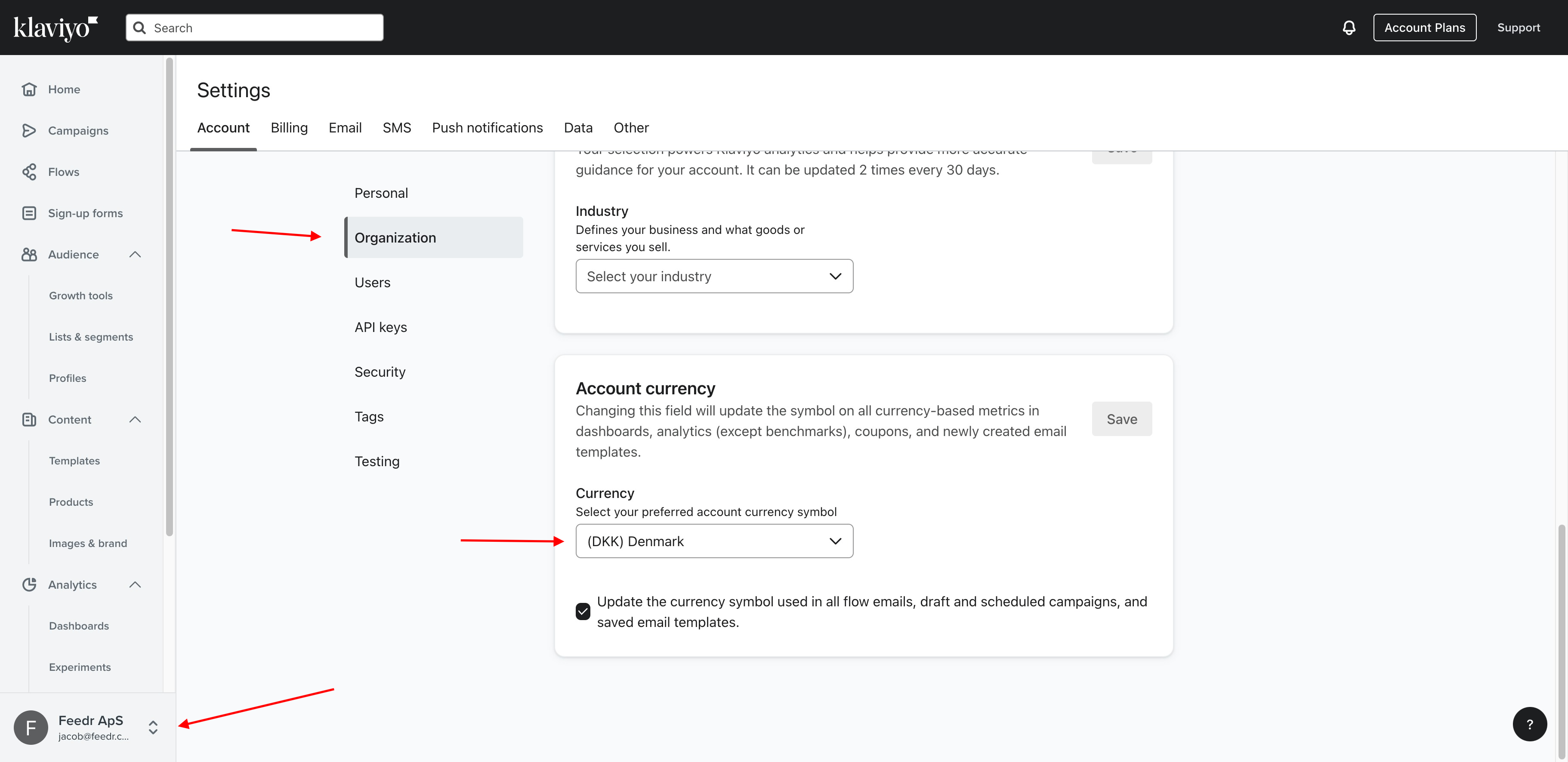 Changing currency settings in Klaviyo