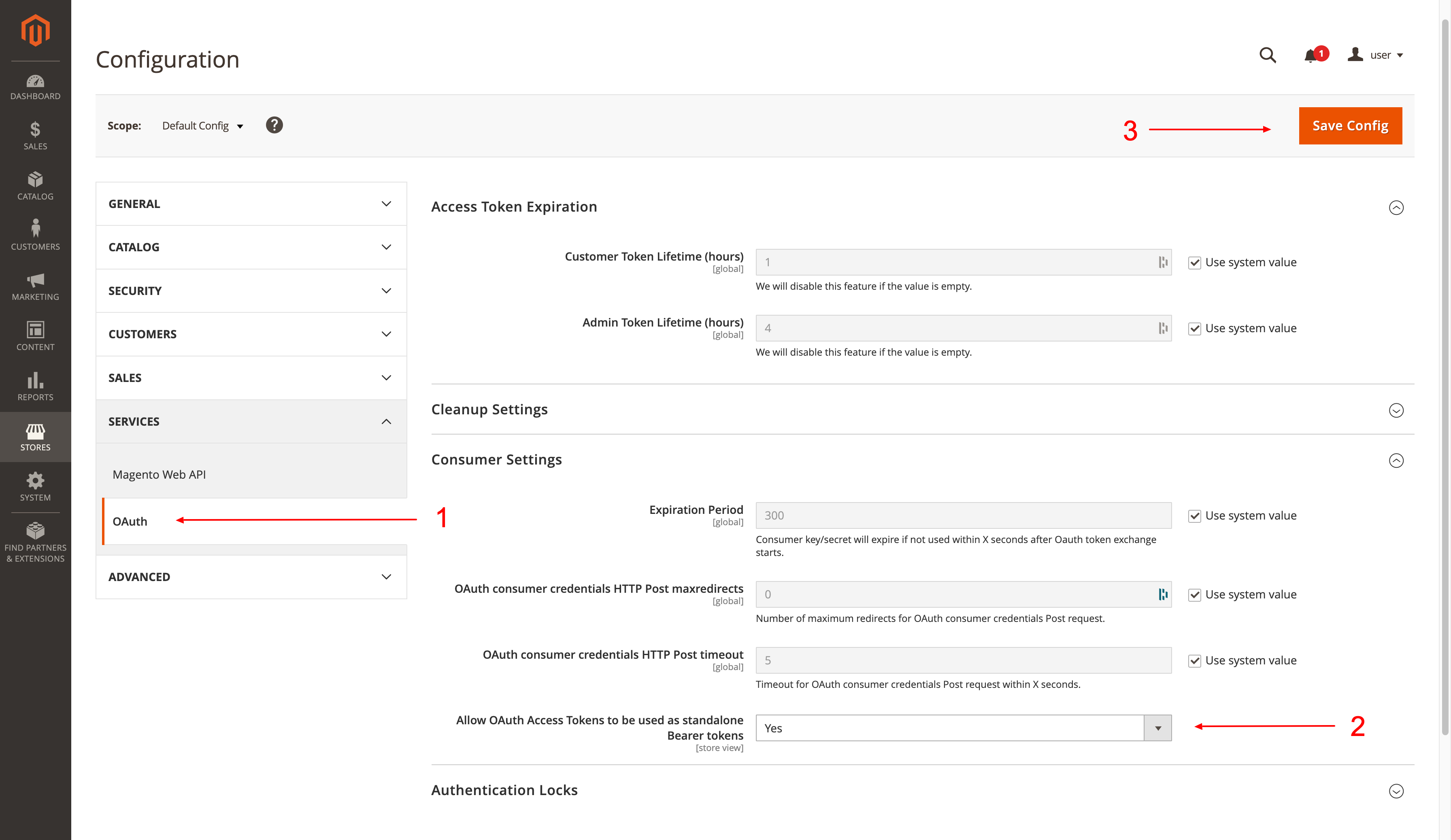 Where to find the Magento OAuth settings