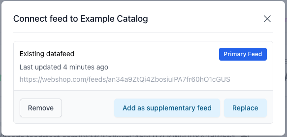 Connect to existing feed modal