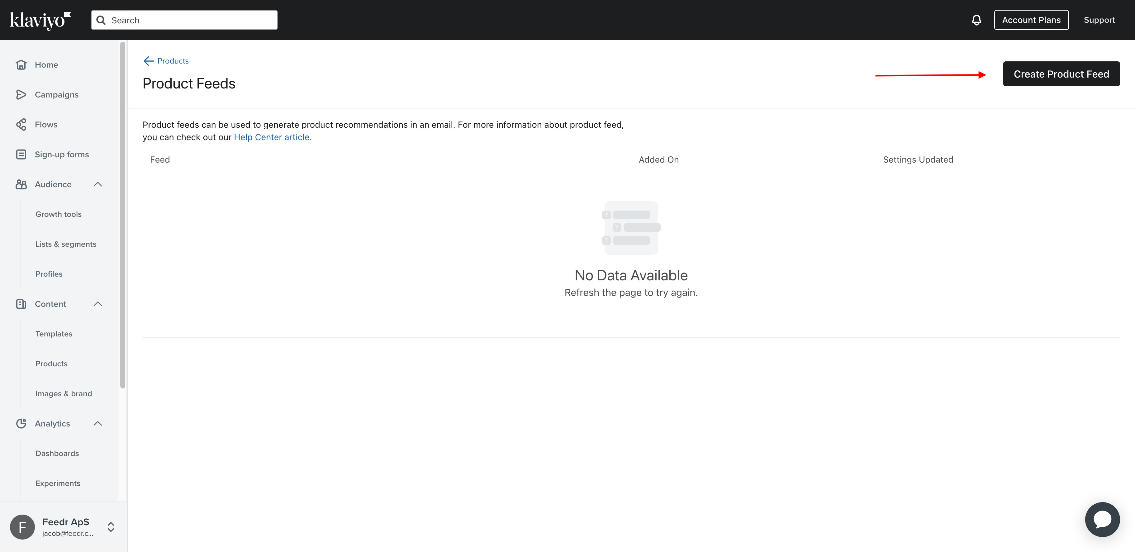 Create product feed in Klaviyo