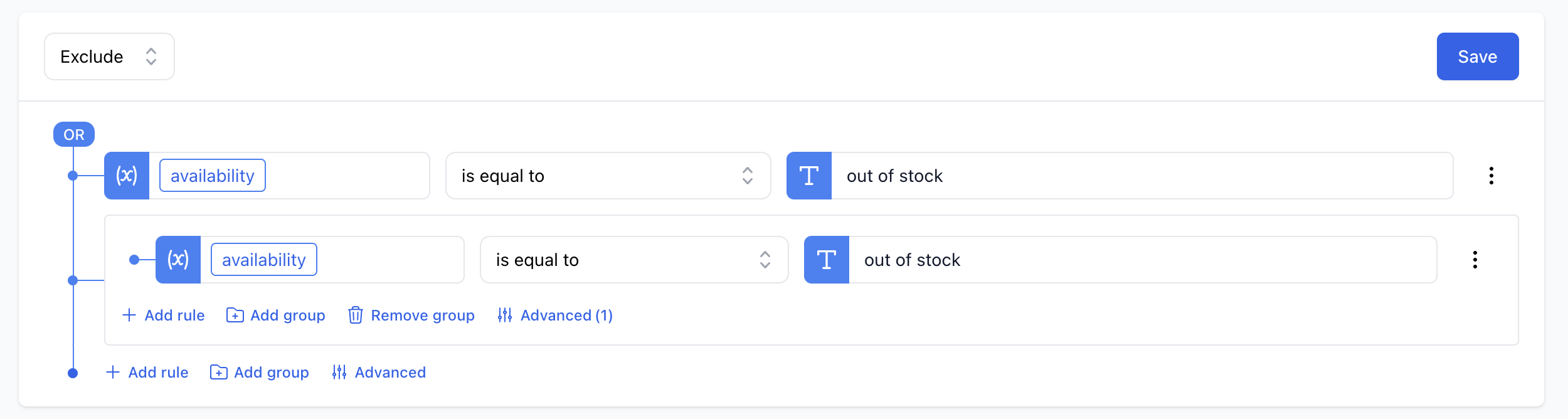 Feed filtering - Include products in stock example