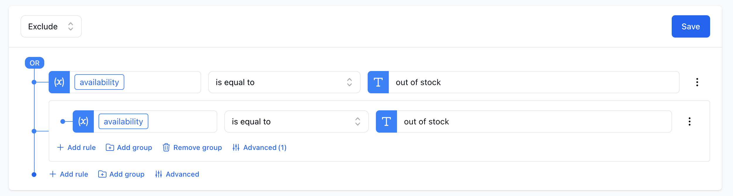 Feed filtering - Include products in stock example
