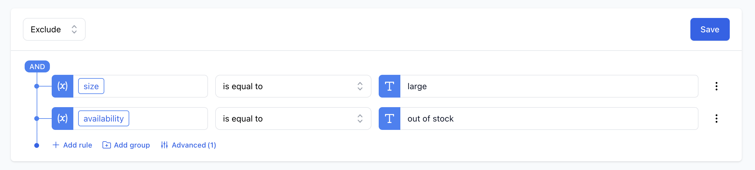 Feed filtering - Include products in stock example