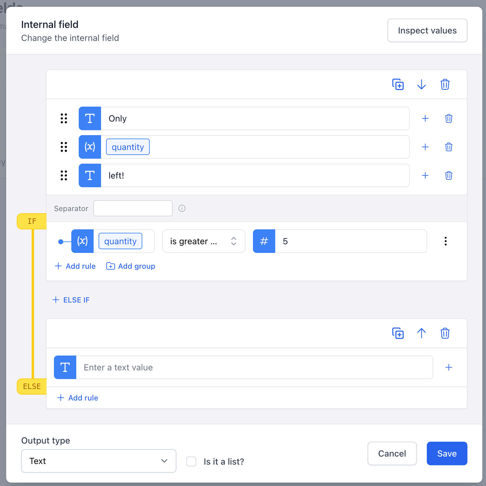Stock Urgency Label internal field example