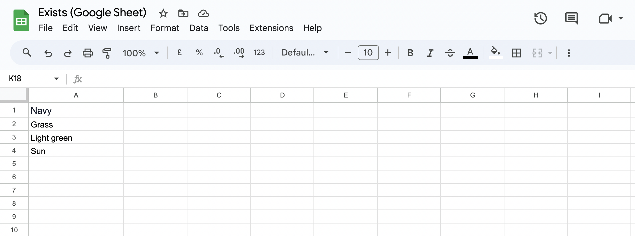 A screenshot showing the exists Google Sheet.