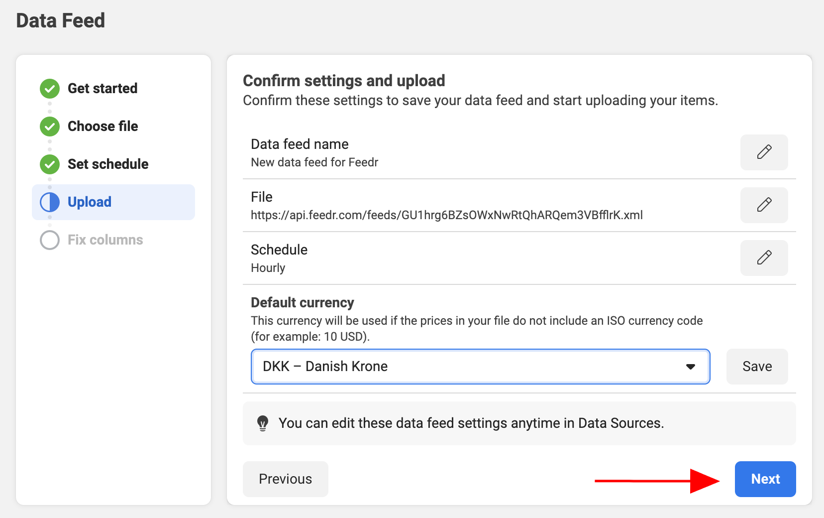 Data feed currency in Meta Business Manager