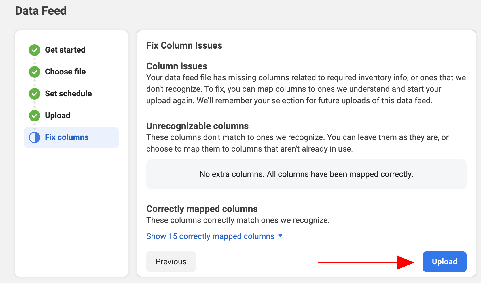 Finalize data feed in Meta Business Manager