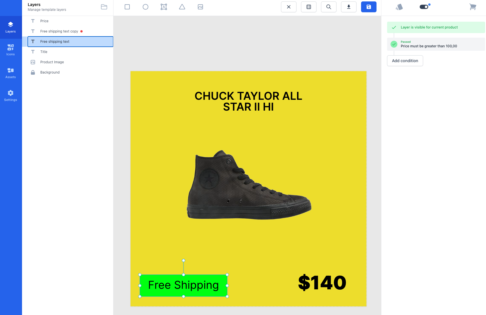 Shows free shipping if the shipping price greater than $100