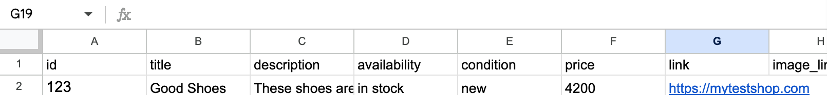 A screenshot showing the Google Sheets format.