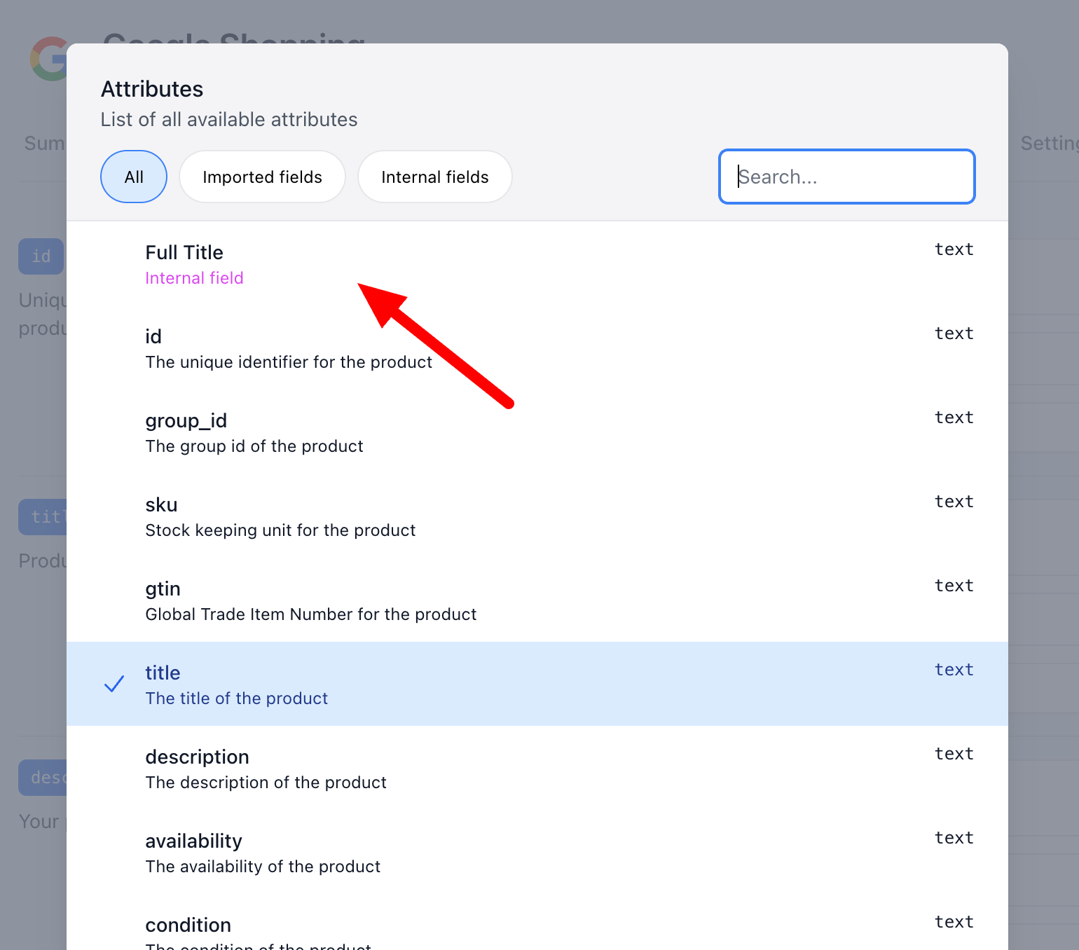 Selecting an internal field in output mapping