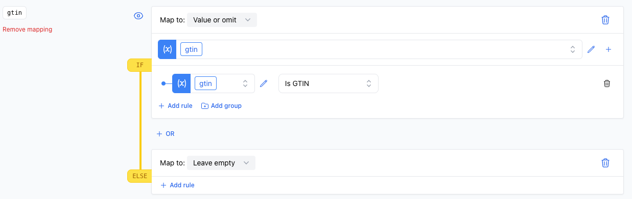 A screenshot showing the is GTIN rule used to validate the GTIN of a product.