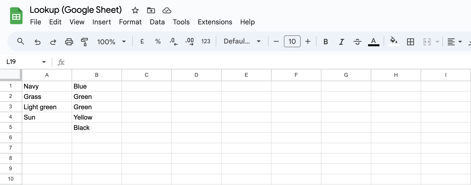 A screenshot showing the lookup Google Sheet.