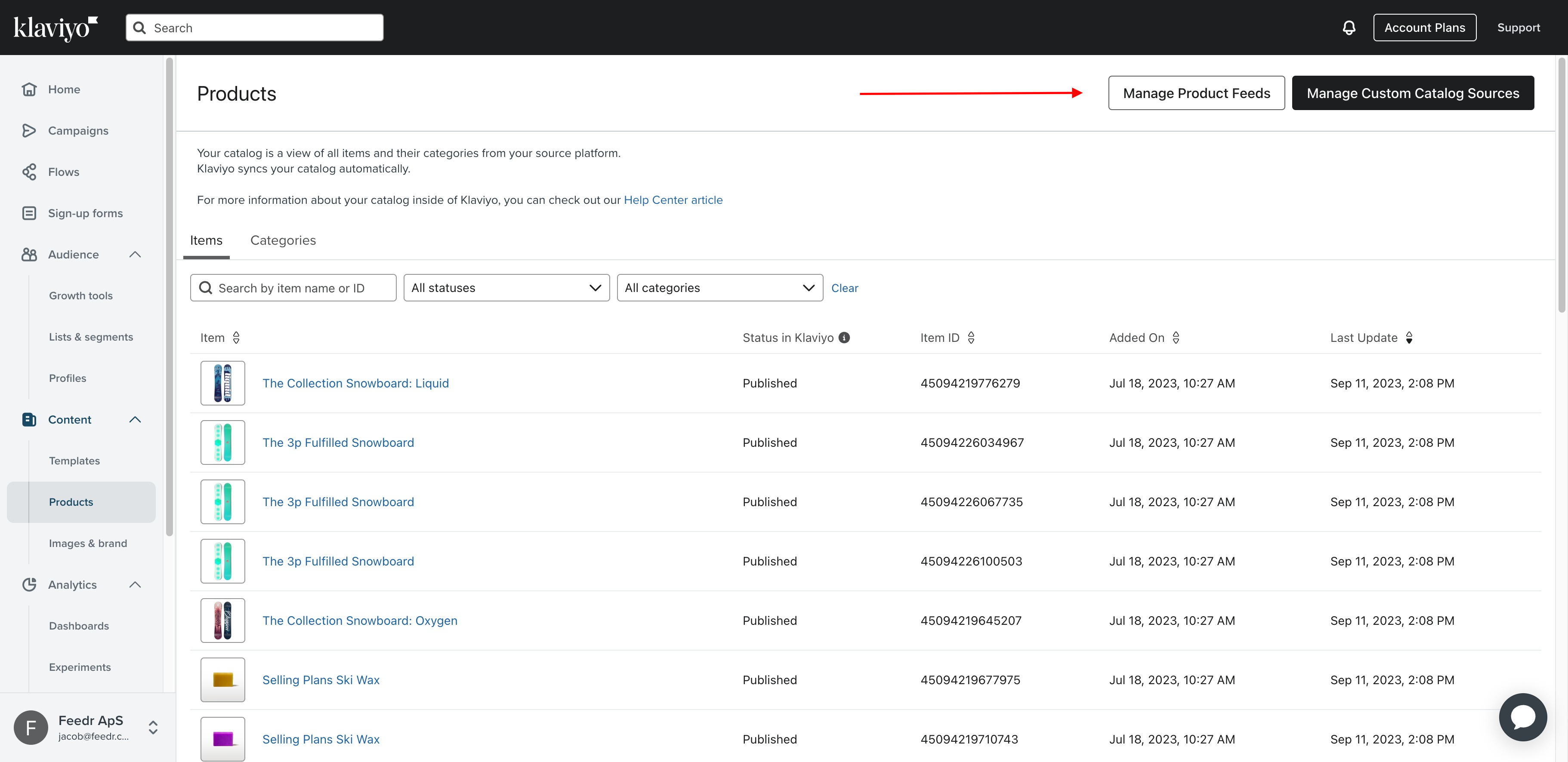 Manage product feeds in Klaviyo