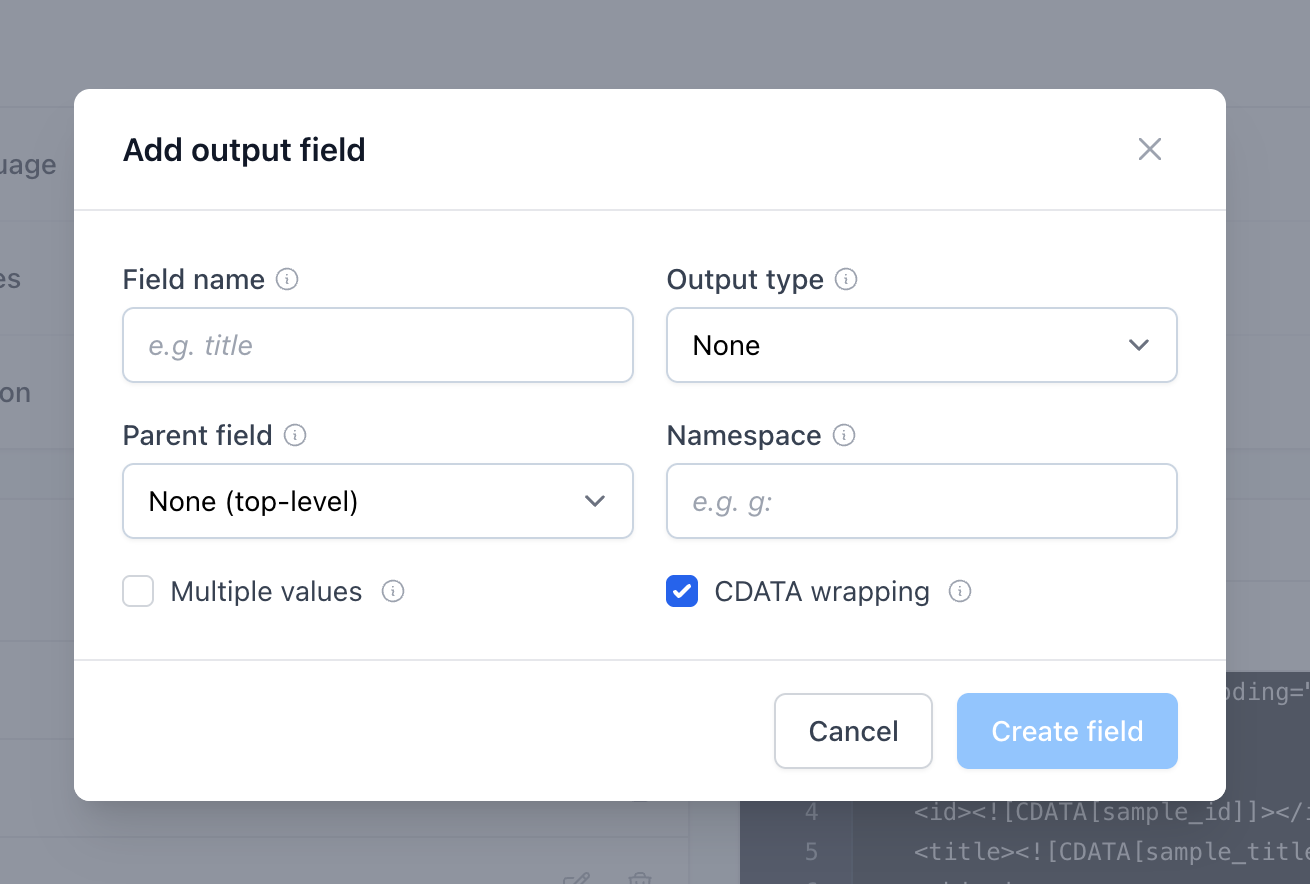 Output Field Modal