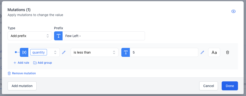 A screenshot showing the Prefix mutation.