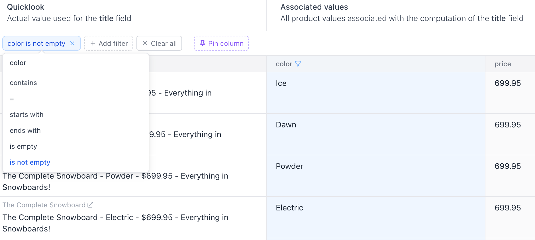 Quicklook filter wizard