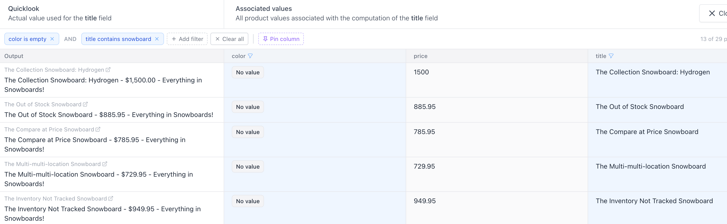 Active quicklook filters