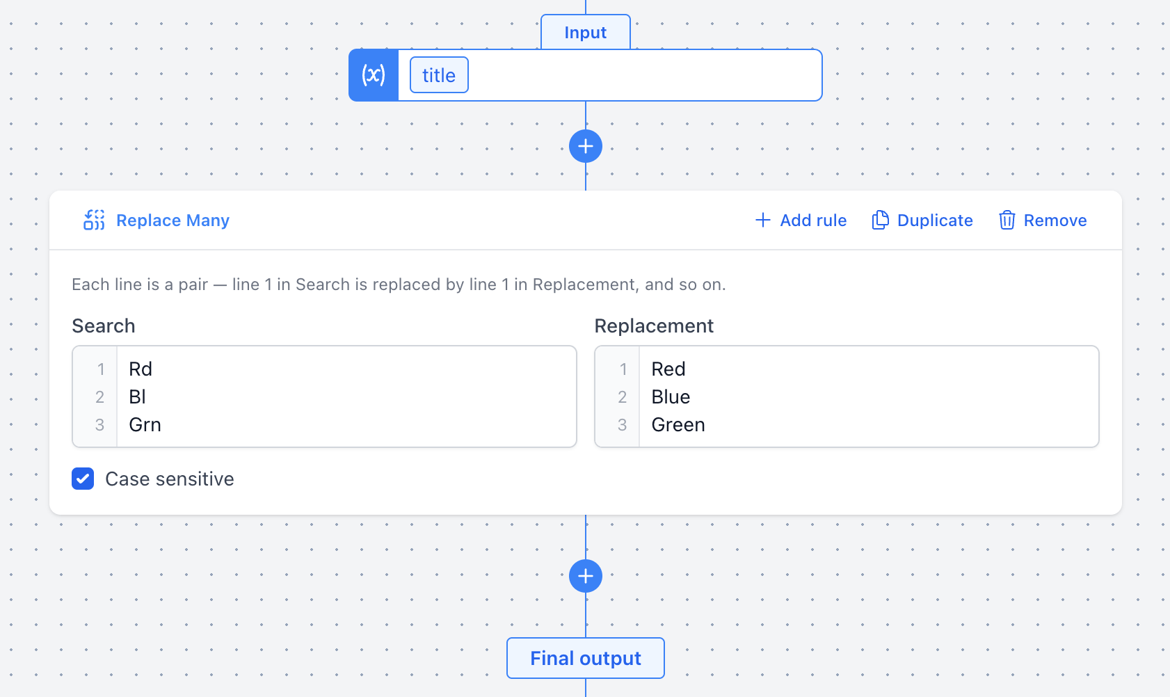 A screenshot showing the Replace Many mutation.