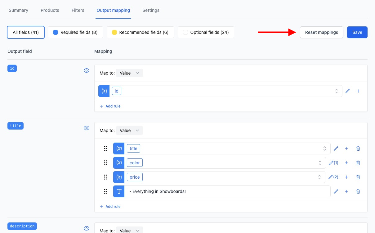 Reset mappings button