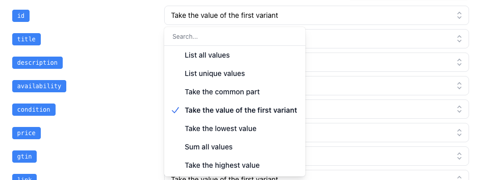 Configuring Feed Fields merge strategies