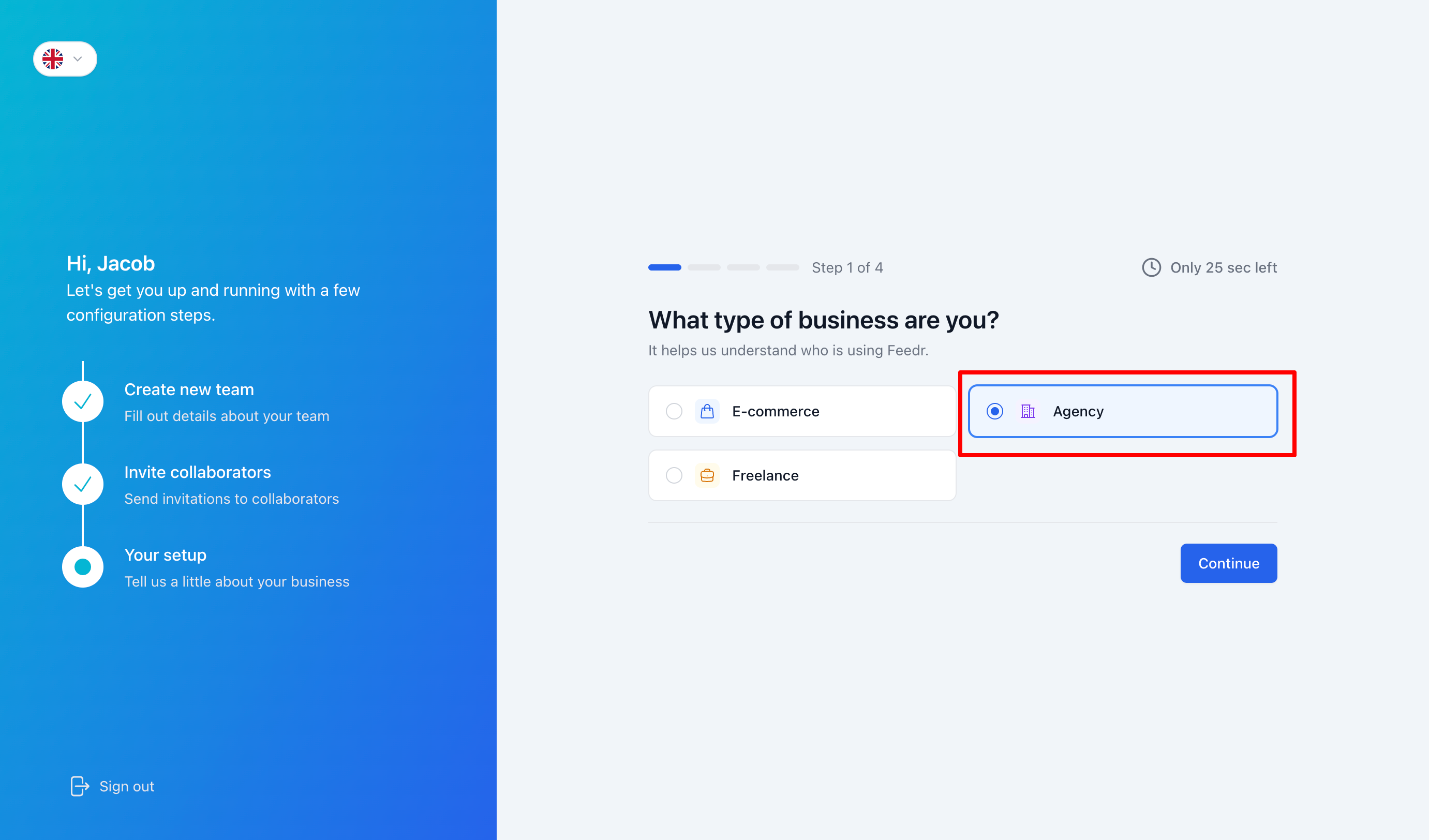 Choosing Agency as the type of business